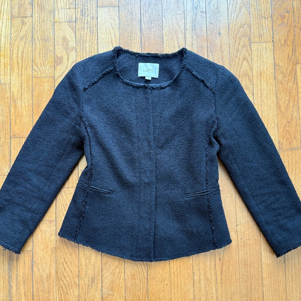 Chic Textured Black Snap Blazer